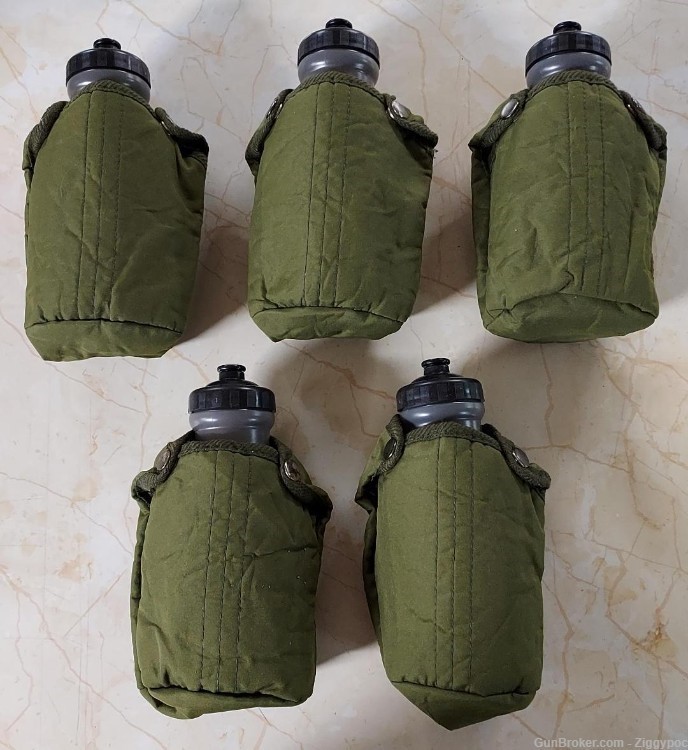 5 Factory New Water Bottles with OD Green Shrouds/Belt/Bag Clips-img-0