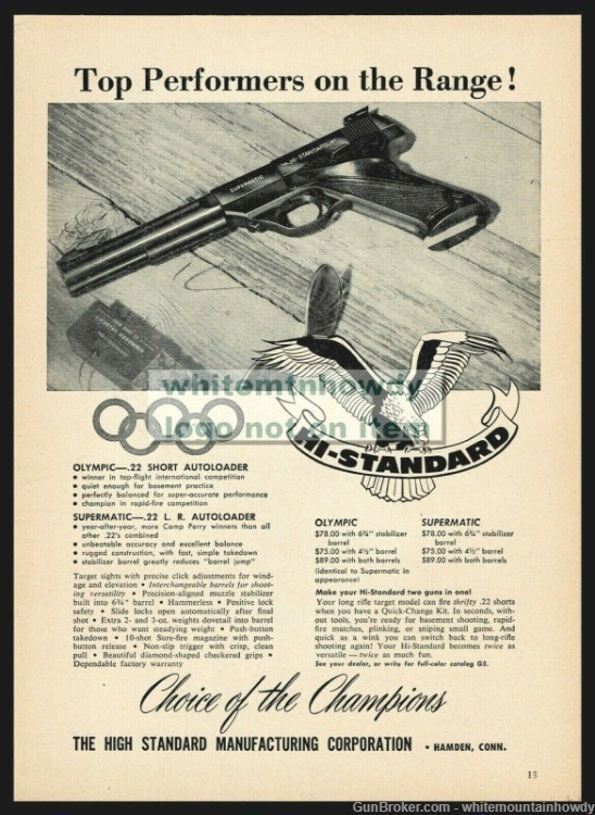 1957 HI STANDARD Supermatic .22 L.R. Autoloader Pistol Original PRINT AD-img-0