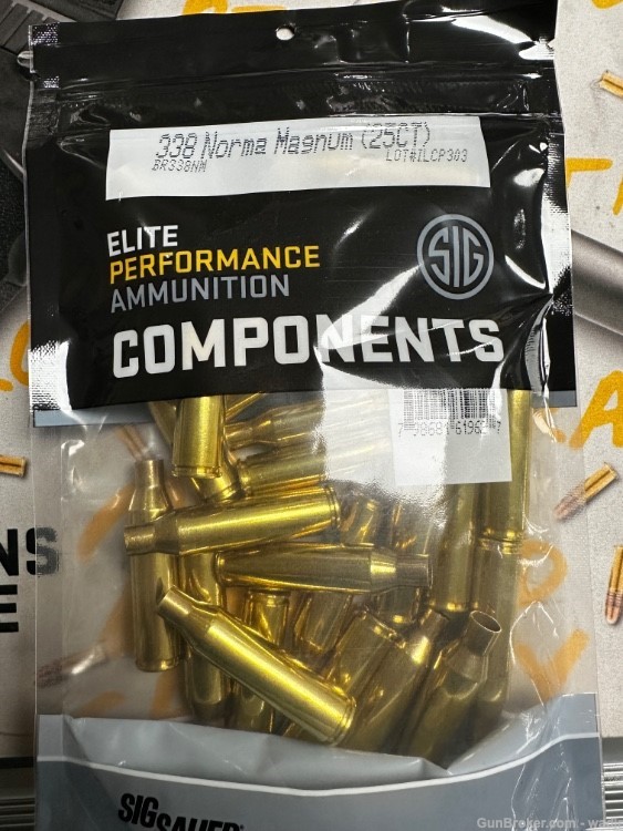 25PC NEW 338 NORMA MAGNUM BRASS CASINGS BY SIG SAUER -img-0
