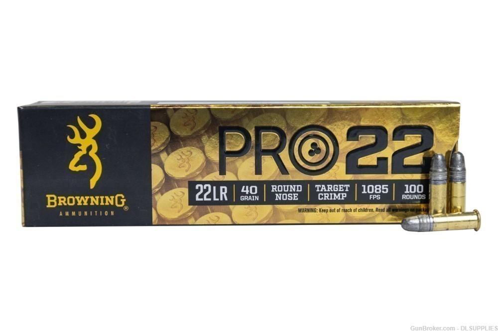 BROWNING PRO-22 .22LR 40 GRAIN LEAD ROUND NOSE TARGET 100 ROUND BOX-img-0