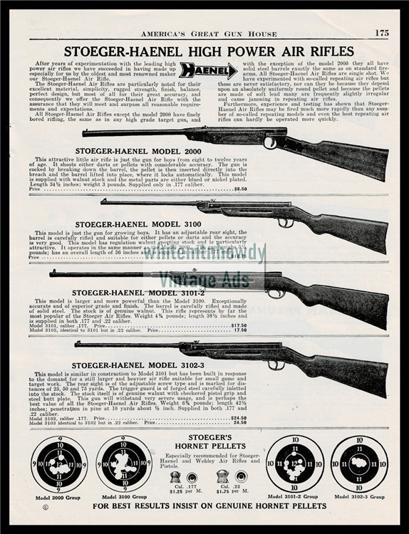 1940 STOEGER-HAENEL Model 2000, 3100 3101-2 3102-3 High Power Air Rifle AD-img-0