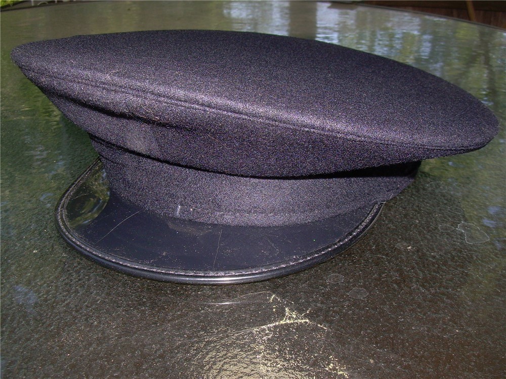 NOS BLACK Italian wool military officer peaked VISOR HAT cap, 60 X-Large-img-8