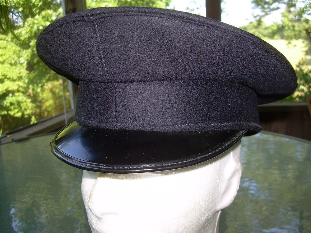 NOS BLACK Italian wool military officer peaked VISOR HAT cap, 60 X-Large-img-0