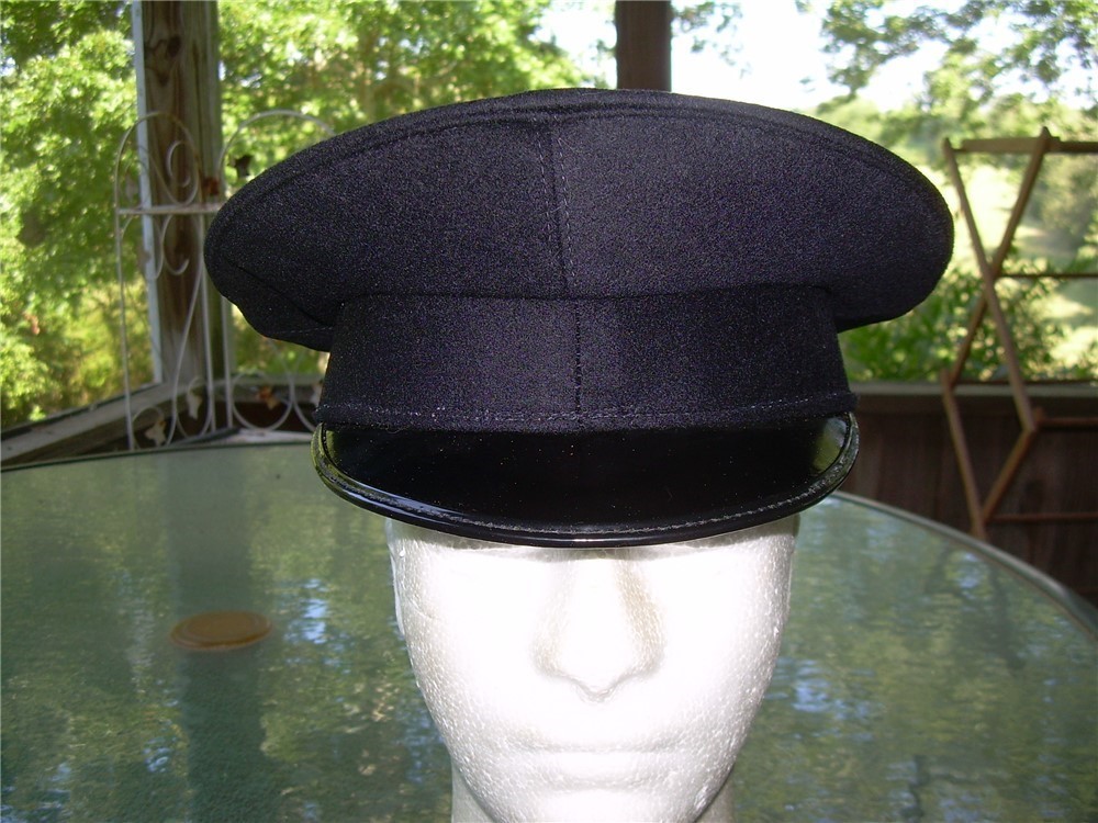 NOS BLACK Italian wool military officer peaked VISOR HAT cap, 60 X-Large-img-3