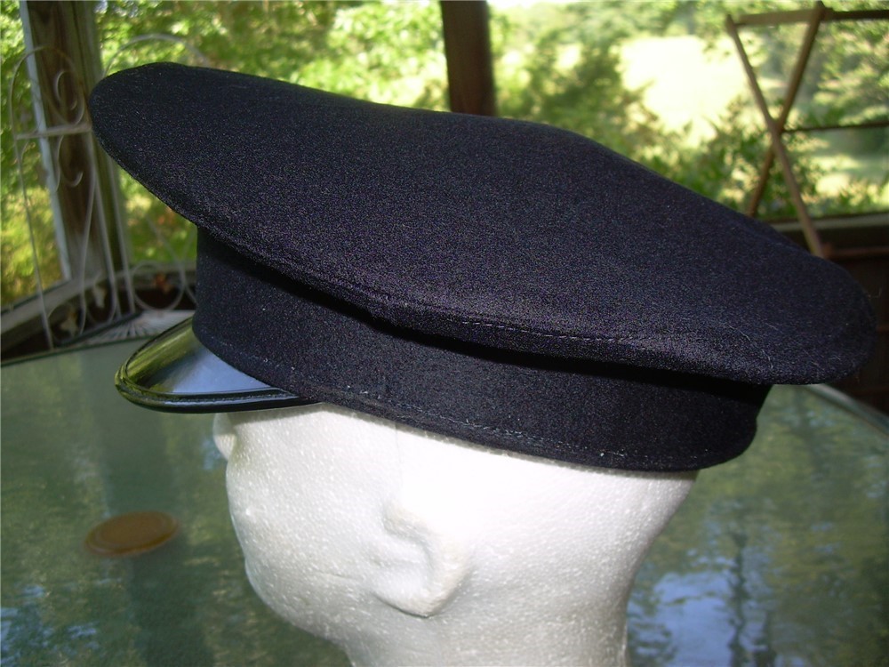 NOS BLACK Italian wool military officer peaked VISOR HAT cap, 60 X-Large-img-2