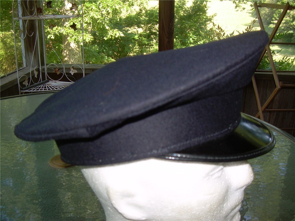 NOS BLACK Italian wool military officer peaked VISOR HAT cap, 60 X-Large-img-1