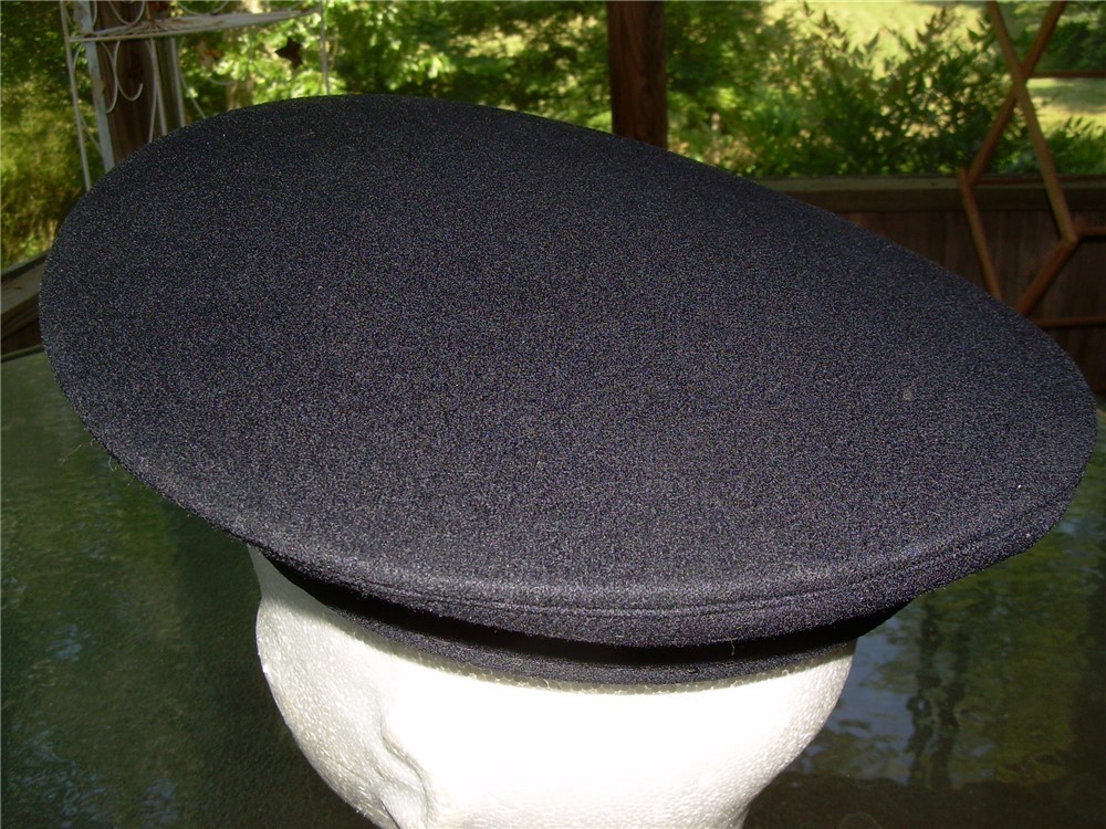 NOS BLACK Italian wool military officer peaked VISOR HAT cap, 60 X-Large-img-6