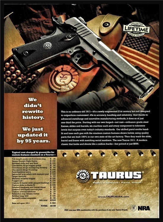 2008 TAURUS 1911 Pistol PRINT AD Collectible Gun Advertising-img-0
