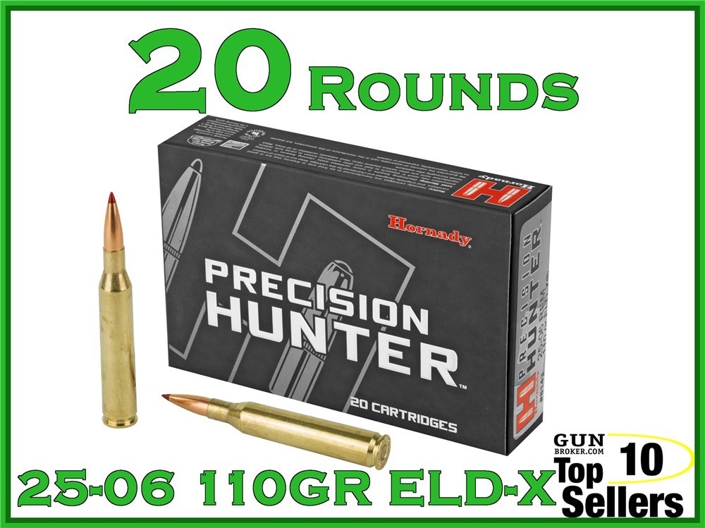 Hornady Precision Hunter 25-06 Rem ELD-X Hunting Ammo 20ct Box Brass 8143 -img-0
