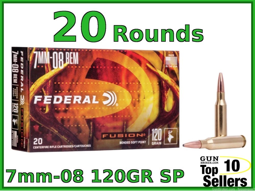 Federal Premium 7mm-08 Remington 120 gr FUSION SOFT POINT F708FS2 20rd BOX-img-0