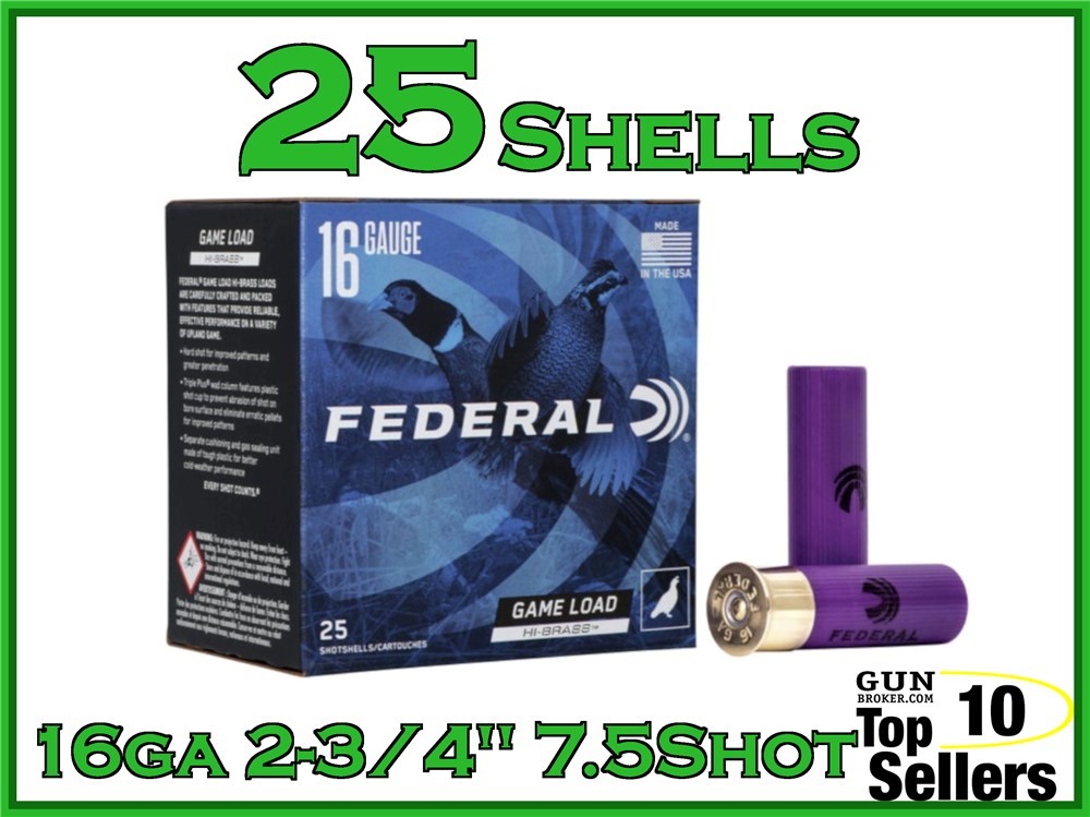Federal Hi-Brass Game Load 16 gauge shotshell #7.5 LEAD Bird Shot 2-3/4-img-0