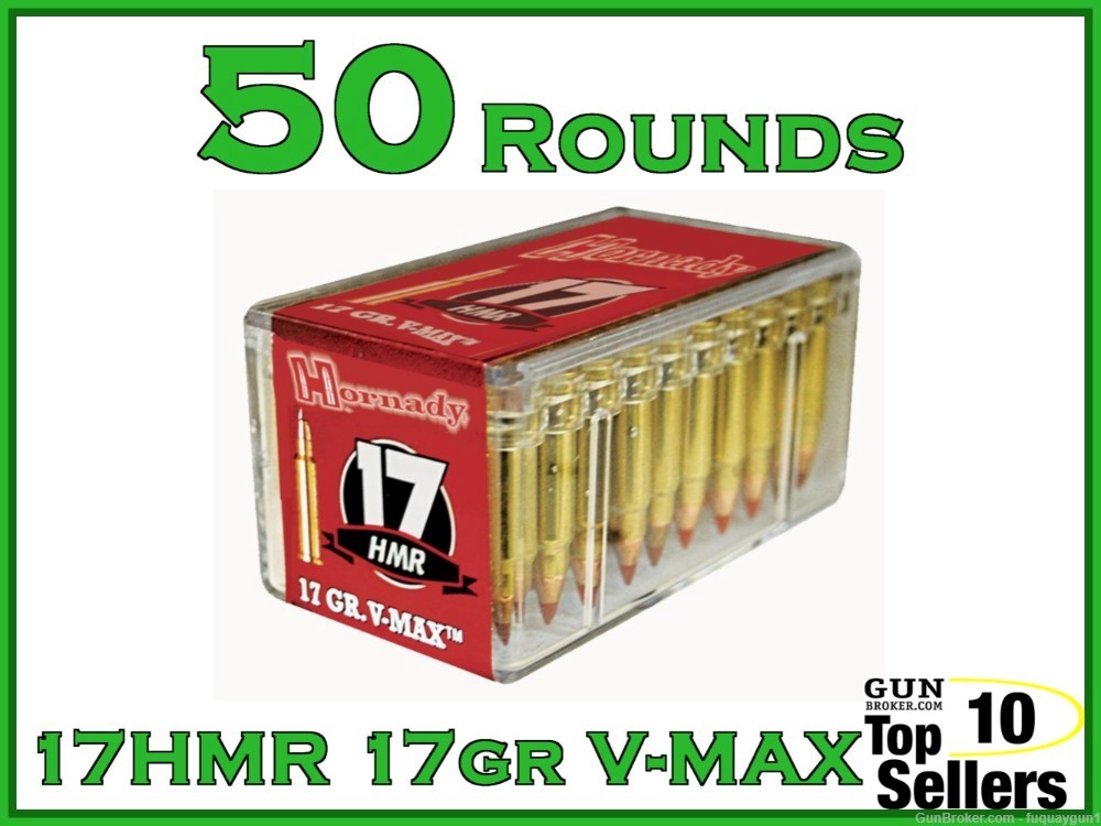 Hornady Varmint Express Rimfire 17 HMR Ammo 17 gr V-MAX BULLET 50 rounds-img-0