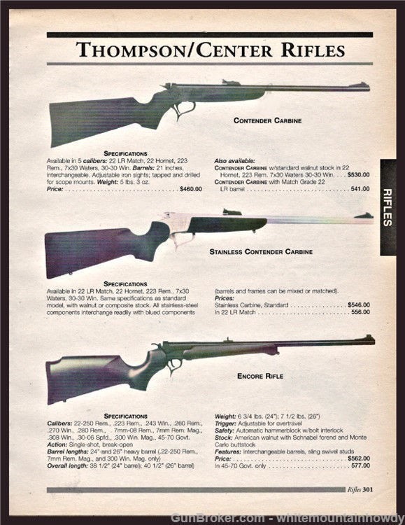 1999 THOMPSON CENTER ARMS Contender Carbine  Encore Rifle Original PRINT AD-img-0