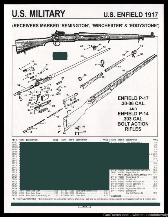 1999 U.S. ENFIELD 1917 30-06 and .303 Rifle Schematic Parts List AD-img-0
