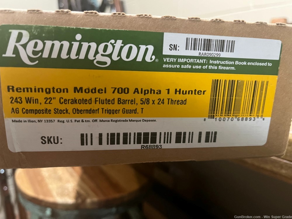 New in Box Remington Model 700 Alpha 1 Hunter 243 Winchester Fast Twist-img-0