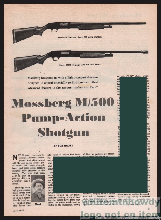 1962 MOSSBERG 500 Pump Action Shotgun 3-pg Article w/Disassembly-img-0