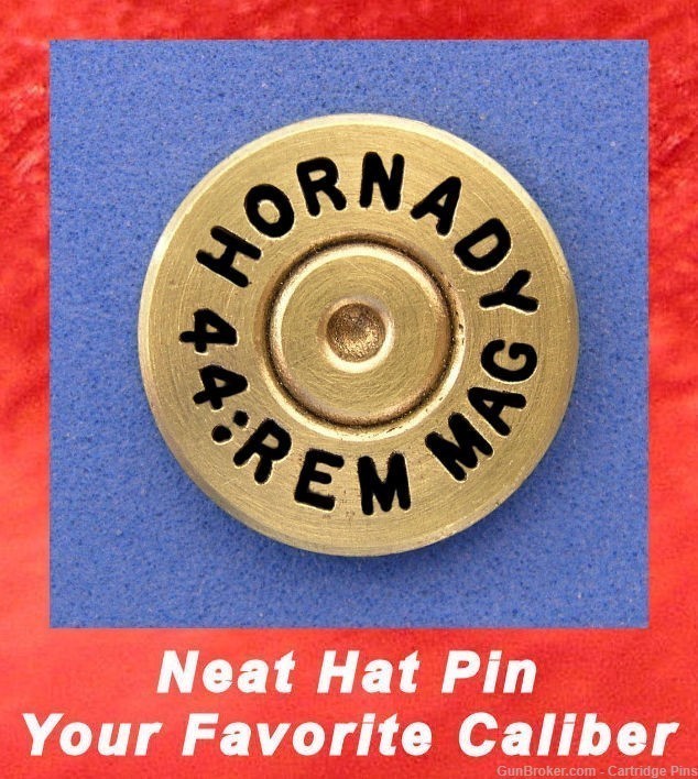 HORNADY   44 REM MAG  Brass  Cartridge Hat Pin  Tie Tac  Ammo Bullet-img-0