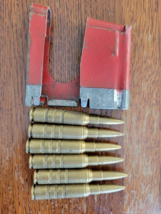 Six Swiss 7.5x55mm practice rounds with stripper clip k31-img-0
