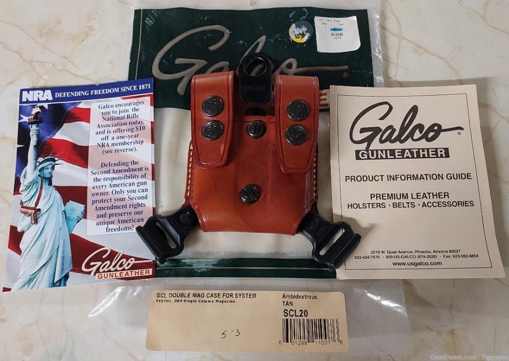 Factory New Galco Gunleather SCL20 Double Mag System-Tan/Ambi-for .380 Auto-img-0