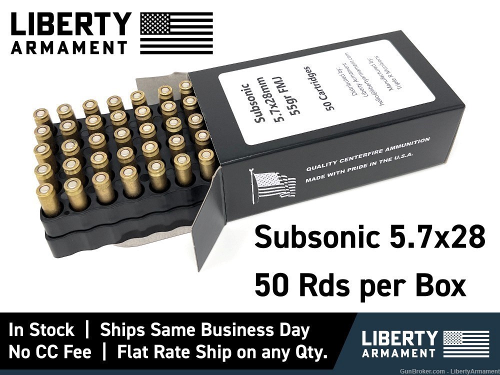 5.7x28mm Subsonic Ammo, Factory Remanufactured FN SB193, 55gr, 5.7x28, 5.7-img-0