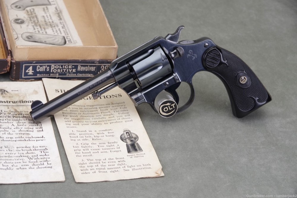 High Condition 1924 Colt Police Positive 32 Police 4'' Blue with Orig Box -img-0