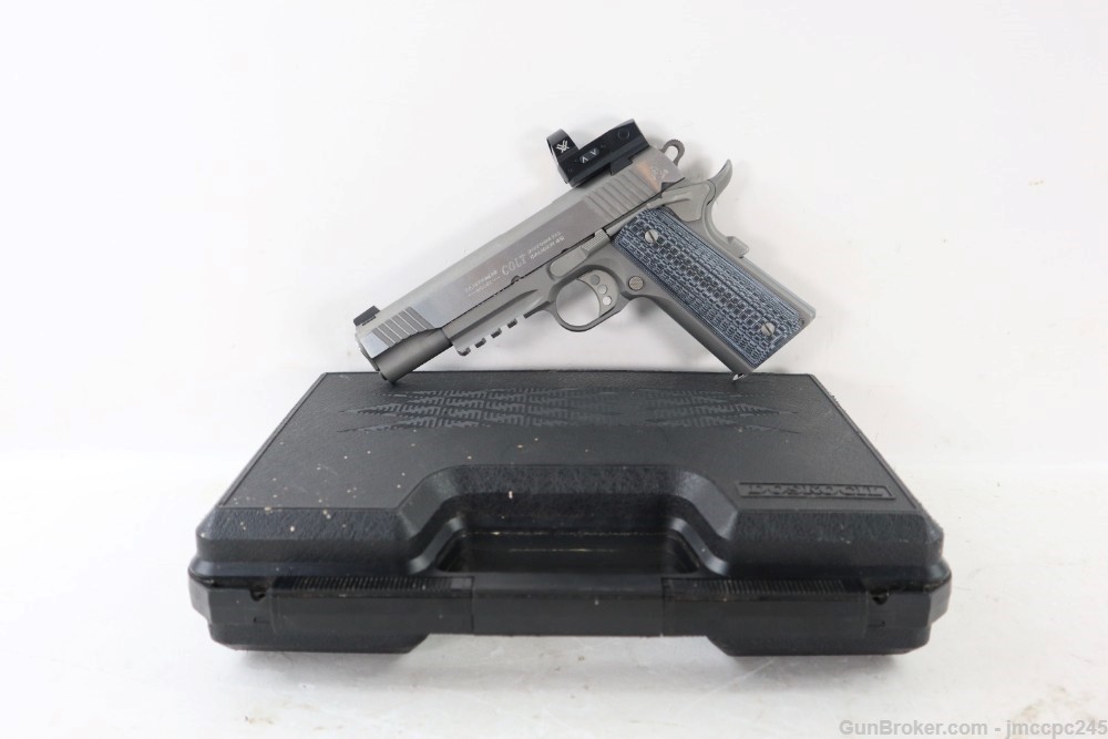 Rare Nice Stainless Colt 1911 Rail Gun .45 ACP Semi Auto Pistol W/ 5" BBL -img-0
