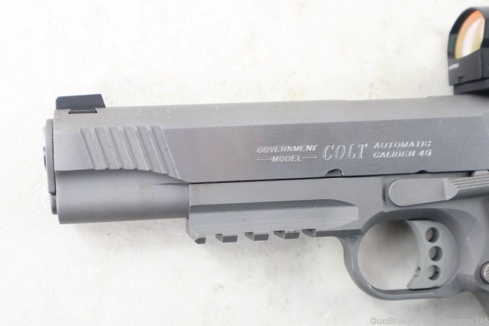 Rare Nice Stainless Colt 1911 Rail Gun .45 ACP Semi Auto Pistol W/ 5" BBL -img-9