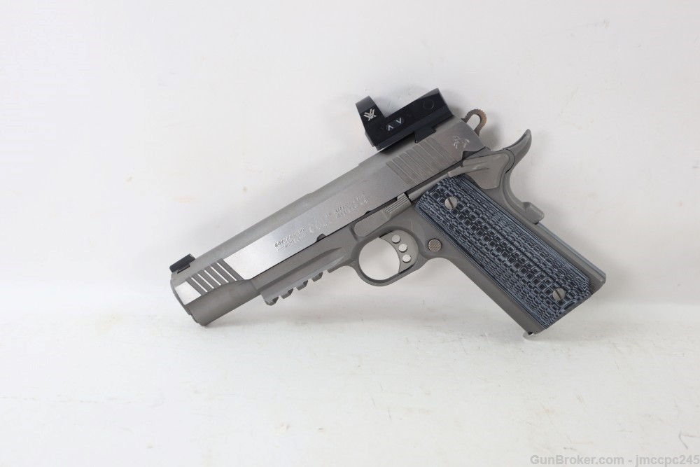 Rare Nice Stainless Colt 1911 Rail Gun .45 ACP Semi Auto Pistol W/ 5" BBL -img-3