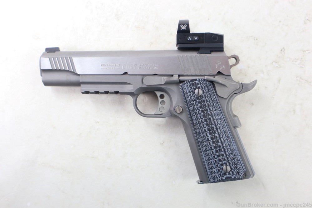 Rare Nice Stainless Colt 1911 Rail Gun .45 ACP Semi Auto Pistol W/ 5" BBL -img-5