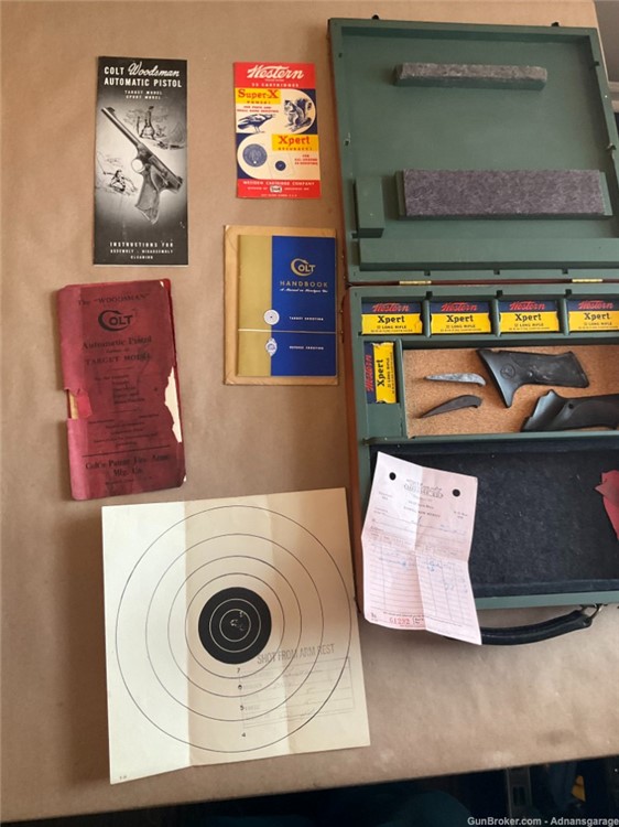 Vintage colt Woodsman box w/ manuals, ammo & grips-img-1