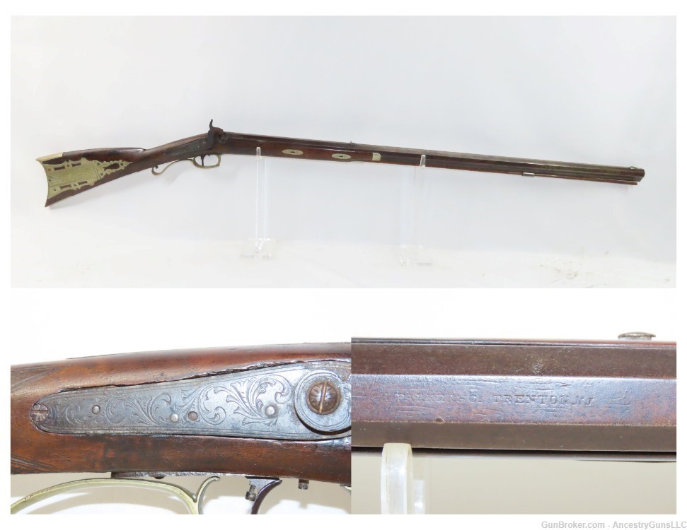 TRENTON, NJ c1850s H. PARKER & CO. .36 FRONTIER Pioneer Long Rifle  Antique-img-0