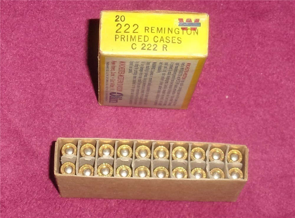 WINCHESTER WESTERN .222 REM. 20 PRIMED CARTRIDGE CASES & BOX-img-3