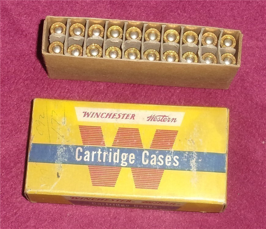 WINCHESTER WESTERN .222 REM. 20 PRIMED CARTRIDGE CASES & BOX-img-1