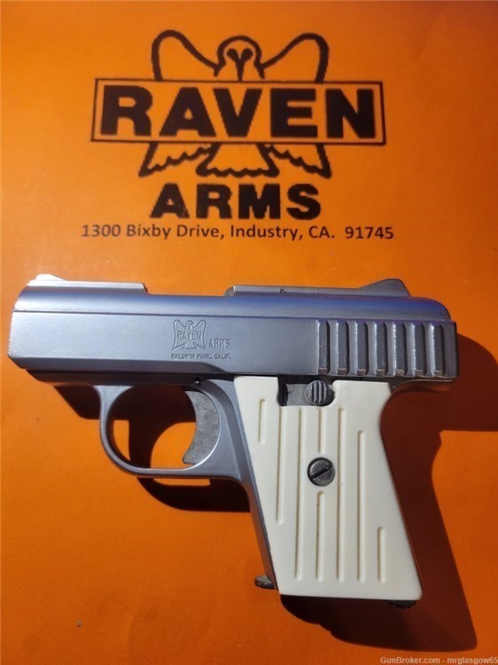 Raven / Phoenix Arms MP25, P25 Faux Bone/Ivory Grooved Grips (Lg Safety)-img-3