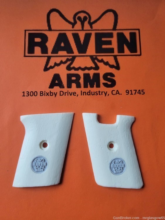 Raven / Phoenix Arms MP25, P25 Faux Wood Grips w/medallions (Lg Safety)-img-1