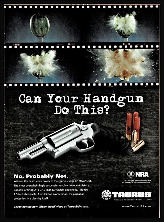 2009 TAURUS Judge 3" Magnum Revolver AD Collectible Firearms Memorabilia-img-0