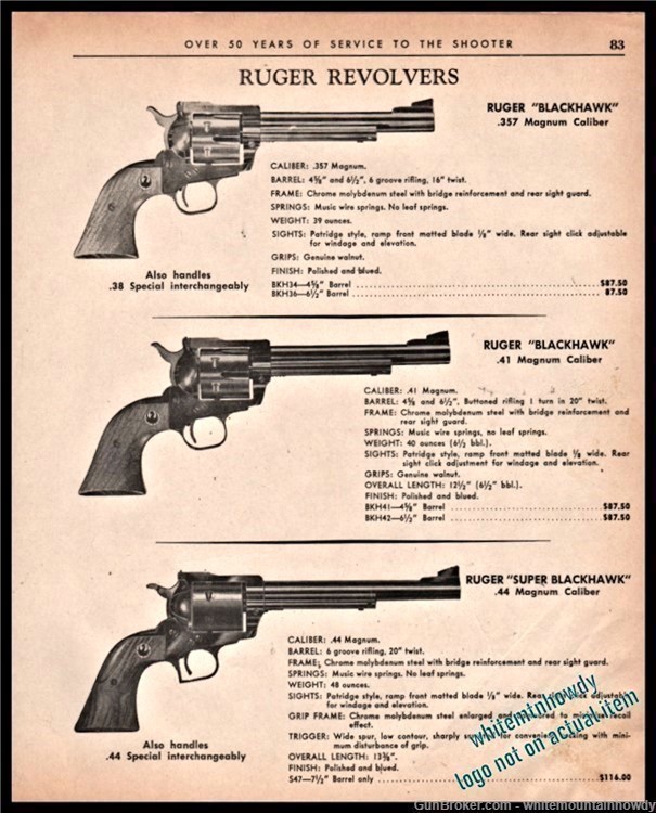 1967 RUGER Black .357 and .41Super Blackhawk .44 Magnum Revolver PRINT AD-img-0