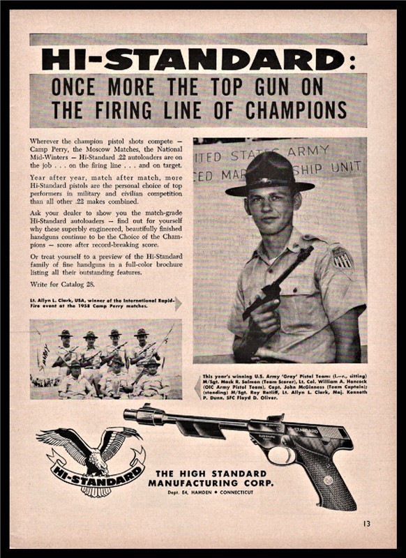 1958 High HI-STANDARD Supermatic Pistol PRINT AD U.S Army Team-img-0