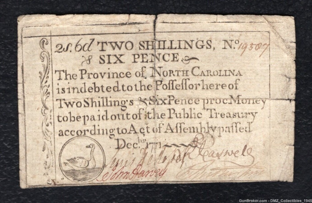Revolutionary War Era 1771 North Carolina Colonial Note Currency-img-0