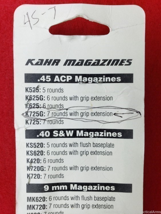 Kahr K725G 45ACP Magazine, 7 Rounds with Grip Extension -  SHIPS FREE!-img-1