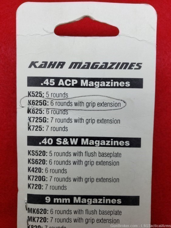 Kahr K625G 45ACP Magazine. 6 Rounds with Grip Extension -  SHIPS FREE!-img-1