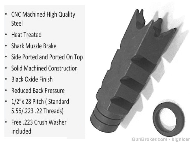 Fishbone Shark Muzzle Brake AR AR15 1/2x28 223 556-img-1