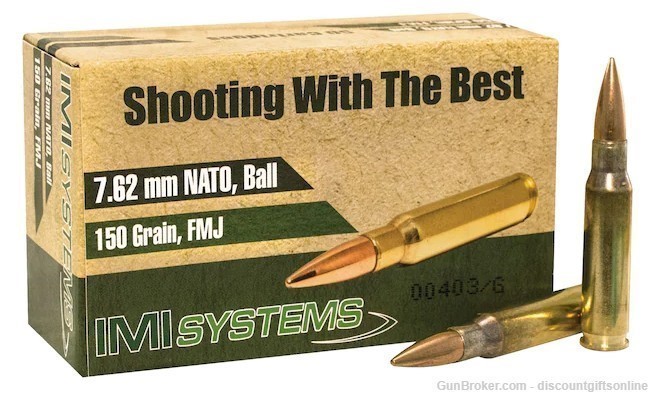 IMI Ammunition 7.62x51mm NATO 150 Grain M80 Full Metal Jacket 50 Rounds-img-0