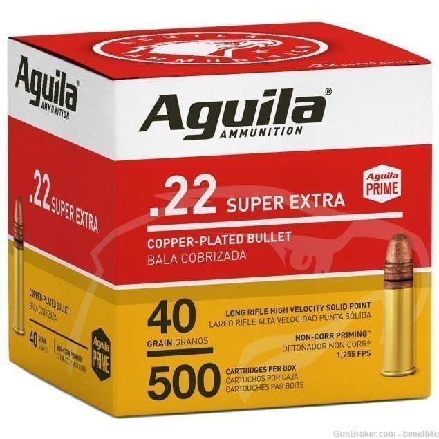 Aguila .22 LR 40 Grain Super Extra Copper Plated Solid Point HV 1000 Rounds-img-0