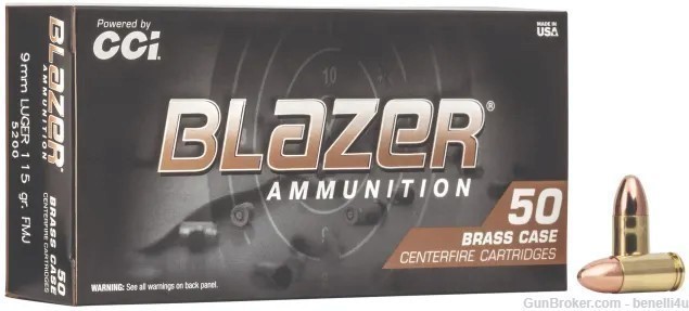CCI Blazer Brass 9mm Brass Cased Factory Ammo Ammunition 5200 1000 Rounds-img-0