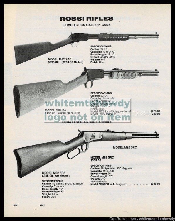 1991 ROSSI M62 SAC & SA M92-SRS Puma Carbine PRINT AD-img-0