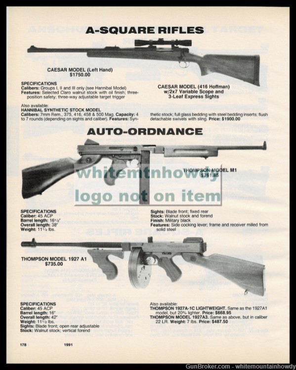 1999 THOMPSON M1 and 1927 A1 Rifle AD shown w/A-SQUARE Caesae-img-0