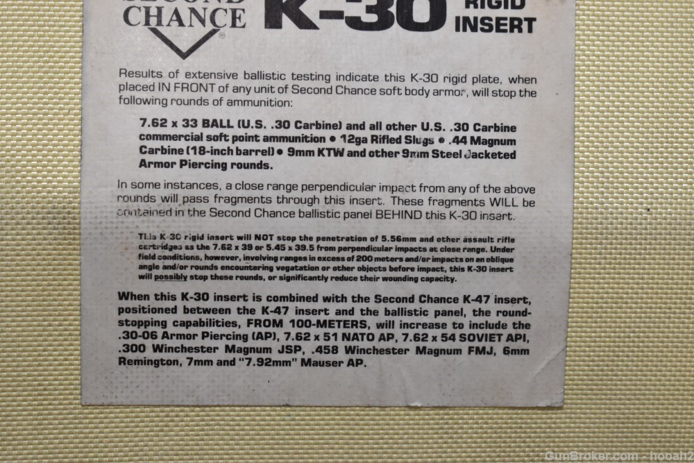 Second Chance K-30 Rigid Insert Body Armor Steel Plate-img-2