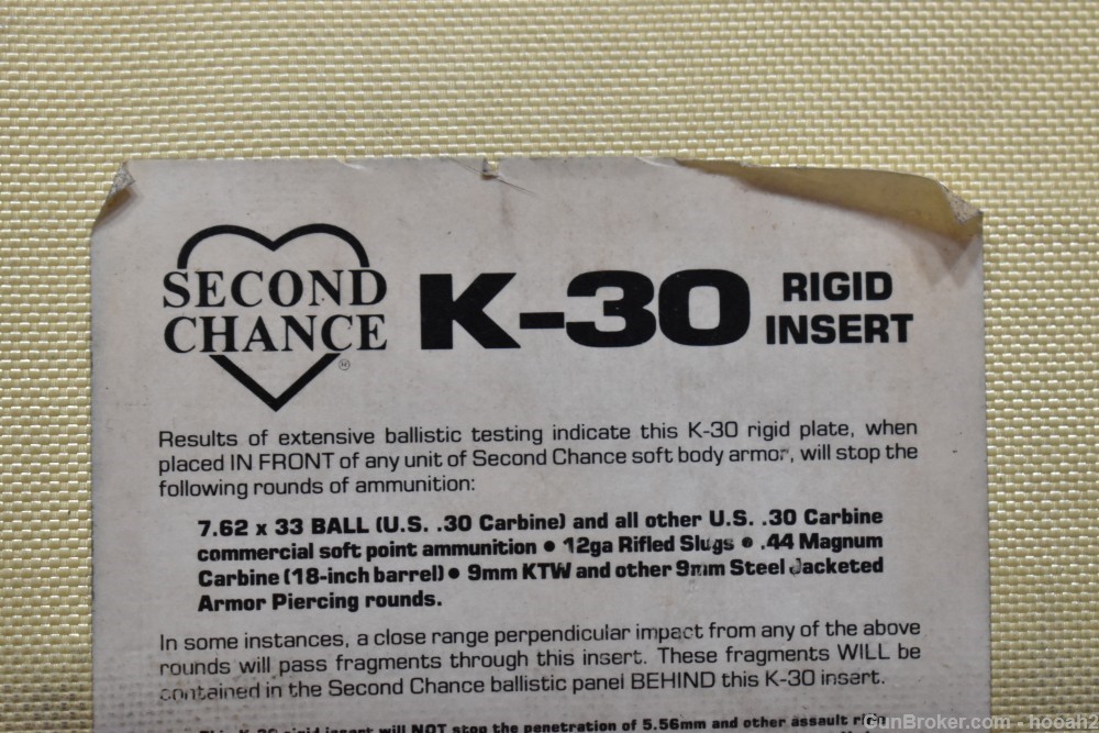 Second Chance K-30 Rigid Insert Body Armor Steel Plate-img-1