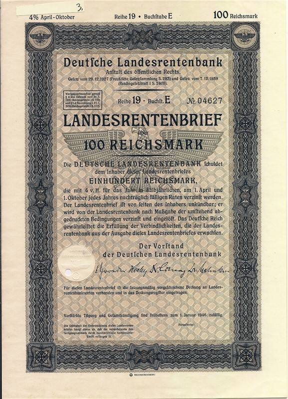 German 100 Reichsmarks bond with swastika due day 1/1/1946, WWII-img-0
